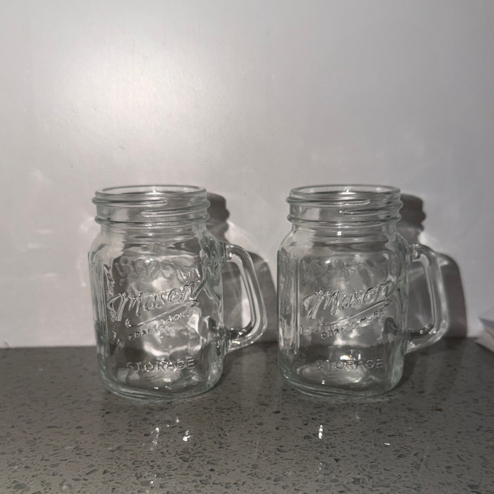 Mason Transparent Glass Jar Mugs - Pair